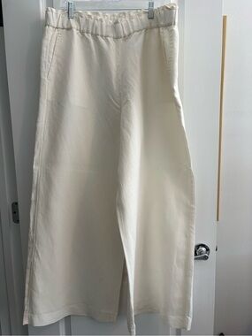 Ann Taylor Cream Wide-Leg Linen Pants